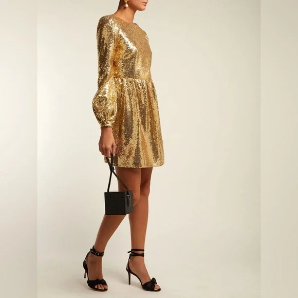 Saloni Camille Open-back Sequined Tulle Mini Dress - Women - Gold Dresses - UK 6